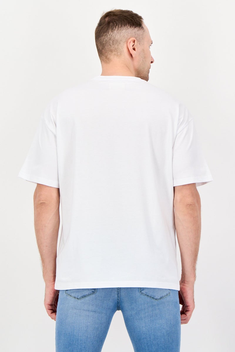 Fudo Men Crew Neck Short Sleeve Graphic Print T-Shirt, White - Image 4